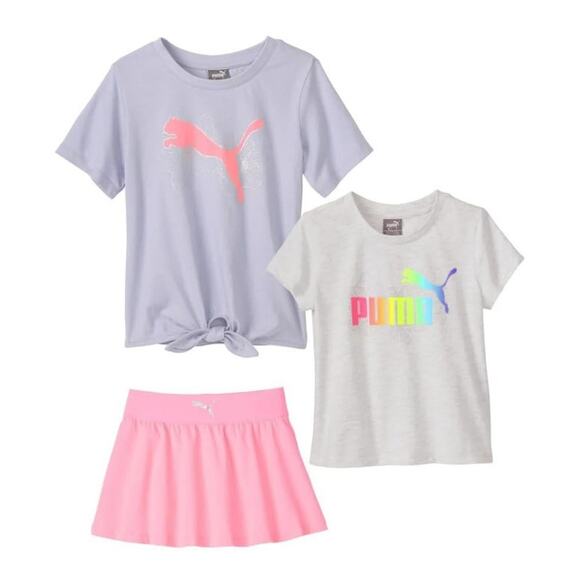 PUMA Kid Girls' 3-piece Active Set Size 2T Pink Purple Two T-Shirts Skort NEW - Picture 1 of 5